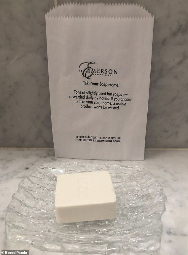 Suus a good idea!  A hotel in New York asked guests to take the bar of soap home with them because 'lightly used pieces are thrown away daily'