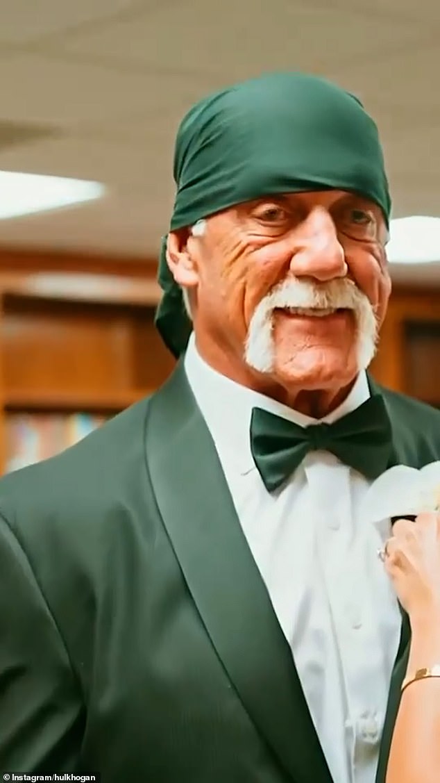 Hulk Hogan wore his signature skull cap for the wedding ceremony on September 22, 2023