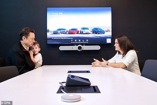 Hungarian President Katalin Novak meets with founder and CEO of Tesla, Inc.  Elon Musk at the recently inaugurated Tesla Gigafactory Texas factory in Austin during a week-long visit to the US