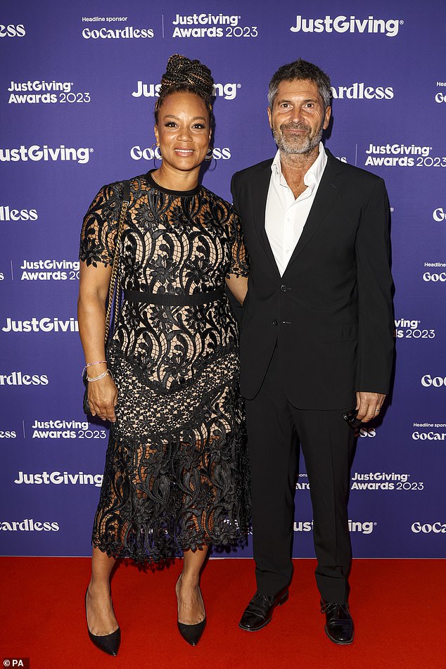 Date night: Angela was joined by her husband Jason Milligan at the awards ceremony