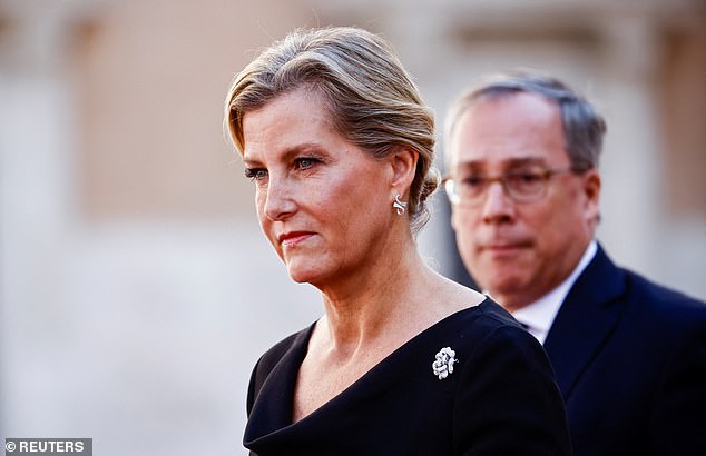 The former president and senator – and the country's first person to be elected to two terms – died on Friday, September 22 at the age of 98.  Here Sophie is depicted entering the funeral.