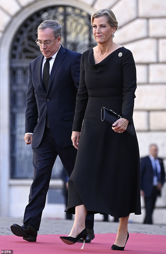 Her appearance marked a solo visit for the royal family as she was seen entering the building without her husband Prince Edward