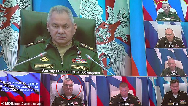 Today's Russian footage left open the possibility that old video of the commander was superimposed on a meeting chaired by Russian Defense Minister Sergei Shogun.