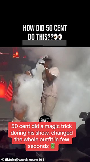 50 Cent underwent a wardrobe change after a quick puff of smoke from a machine on stage