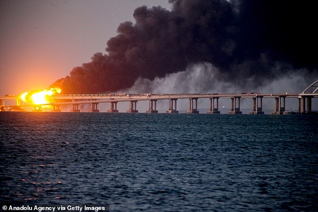 In October 2022 you will see a huge fire and thick black smoke rising from the Kerch Bridge