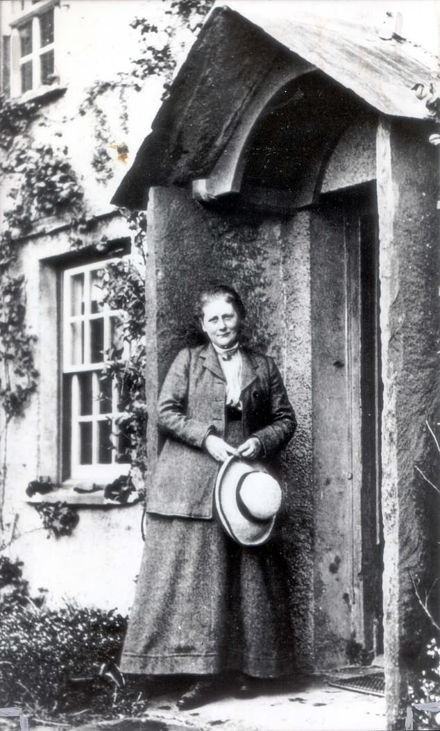 Pictured: children's book author Beatrix Potter in 1905 at her Farm Hill Top in the Lake District