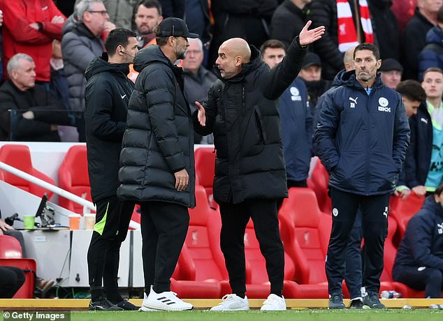 Maresca (not pictured) previously had ringside seats at the sideline battles between Pep Guardiola (right) and Jurgen Klopp (left) during his time as an assistant at the Etihad