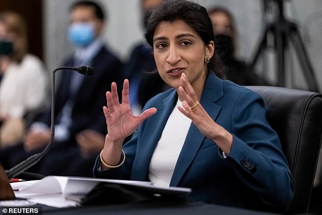 In a briefing with reporters, FTC Chair Lina Khan (above) dodged whether the agency will push for a breakup of Amazon