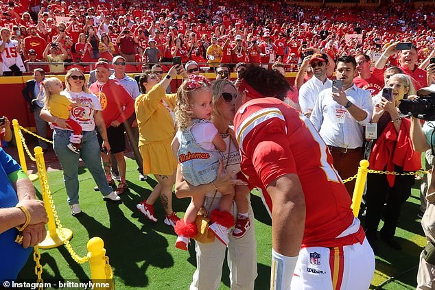 Patrick ran to the sideline to give his wife and children their customary pre-game kiss