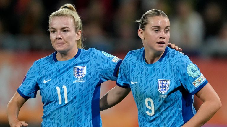 England's Alessia Russo (right) celebrates with her teammate Lauren Hemp after scoring against the Netherlands