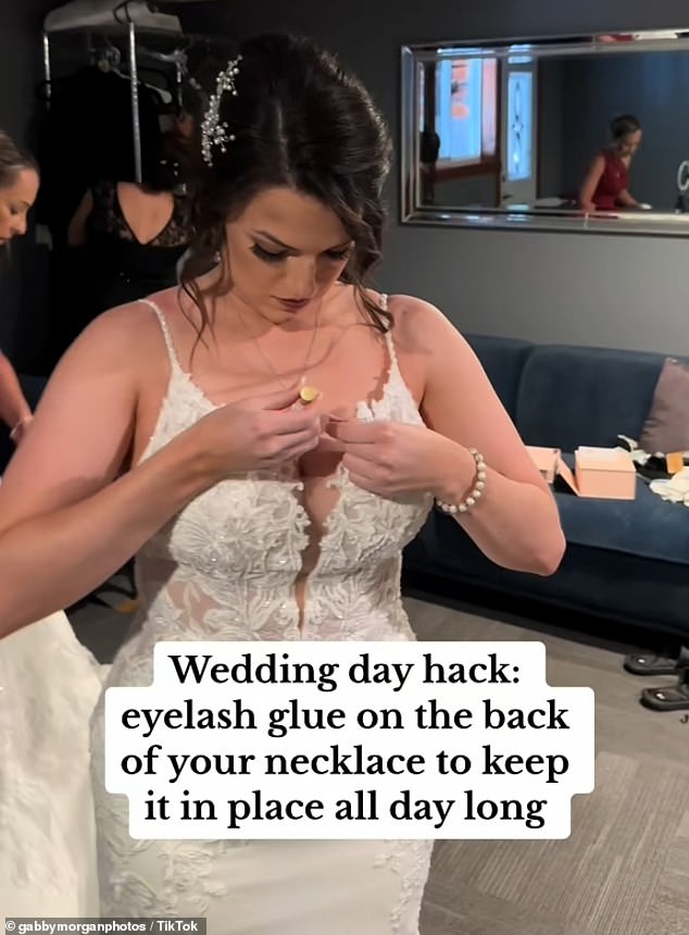 The content creator, who goes by the handle @gabbymorganphotos, went viral on TikTok after demonstrating how to ensure a bride's necklace stays in place all day