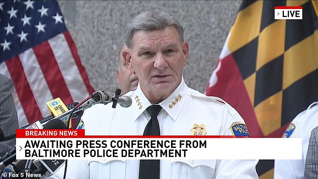 Baltimore Police Commissioner Richard Worley announced the suspect's name and vowed to find him and bring him to justice