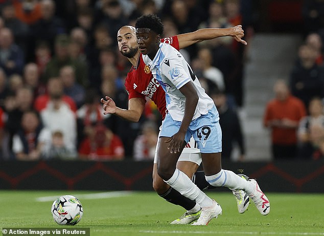 Jesurun Rak-Sakyi (right) shouted for opportunities but was bullied by Amrabat