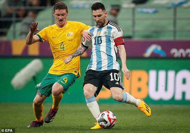 The proposed deal was for 99 years - and would also have done away with the current TV broadcast deal, with fans instead offering a direct streaming service for $25 a month (Socceroos defender Kye Rowles appears to tackle Lionel Messi in photo)