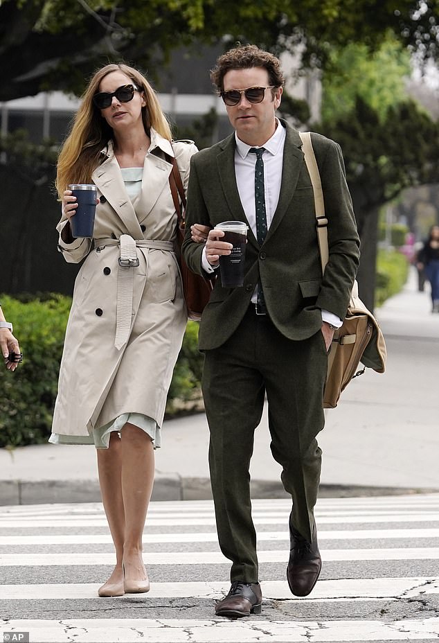 Danny Masterson and his wife Bijou Phillips arrive for closing arguments in his second trial, on May 16, 2023