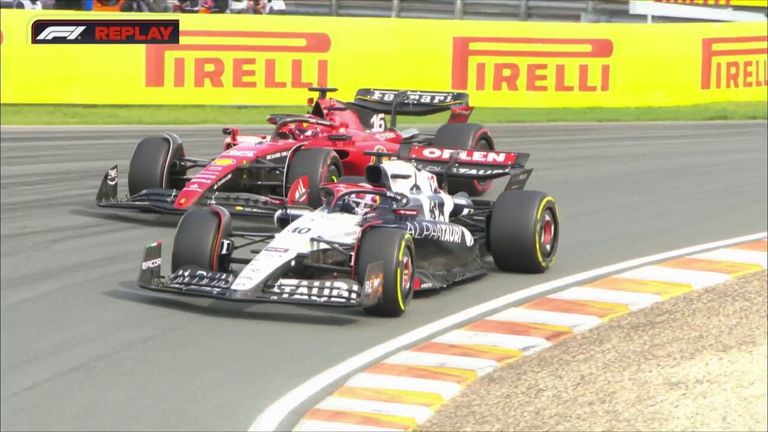 Liam Lawson makes his debut for Alpha Tauri and competes with Ferrari's Charles Leclerc during the Dutch GP