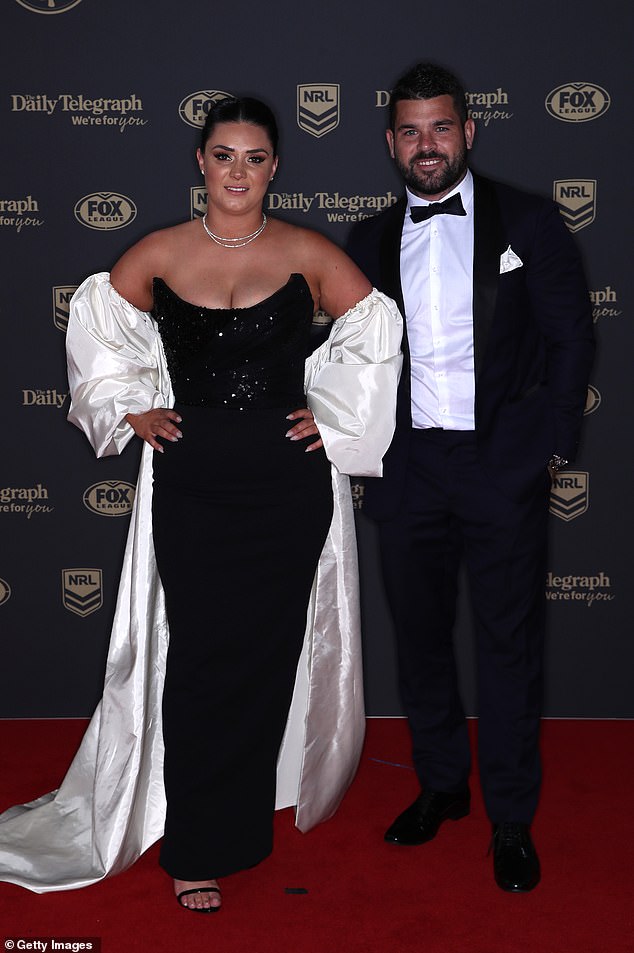 Adam Reynolds of the Broncos and his partner Tallara Simon-Phillips