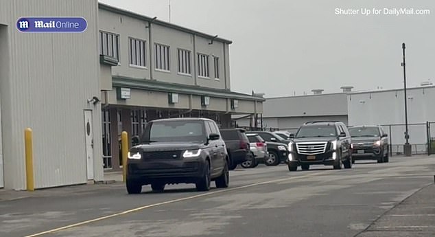 DailyMail.com spotted blacked-out SUVs carrying the pop star leaving a private airport in New Jersey on Tuesday afternoon after she boarded a plane from Missouri