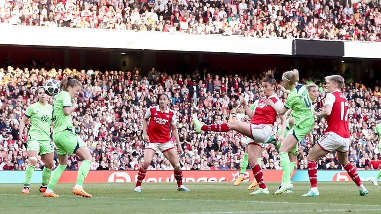 Jen Beattie scored Arsenal's second goal during the second leg of their Champions League semi-final defeat to Wolfsburg