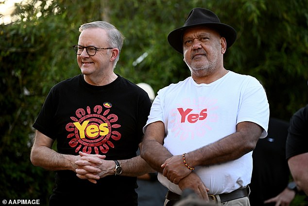 Speaking to the National Press Club in Canberra on Wednesday, Noel Pearson (pictured with Prime Minister Anthony Albanese) pleaded with Australia to support the Voice to Parliament