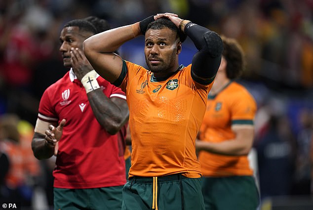 The Wallabies need a miracle to avoid being knocked out of the World Cup in the group stages for the first time (pictured, Samu Kerevi reacts to the loss to Wales)