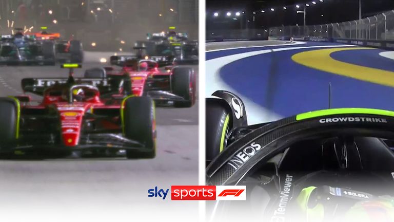 George Russell and Lewis Hamilton both lost on the opening lap of the Singapore Grand Prix, with Carlos Sainz leading the way and Charles Leclerc jumping into second place