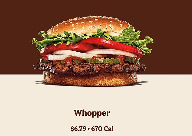 A single Whopper burger currently costs $6.79 in today's currency - more than four times the price