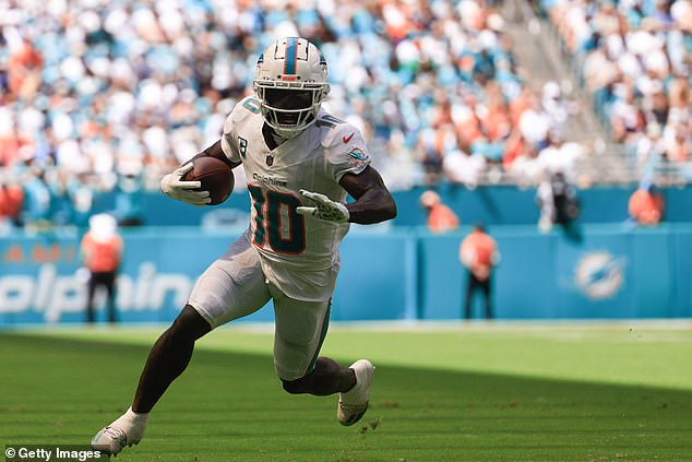 Hill recorded 157 yards and a touchdown in the Dolphins' 70-20 win over the Broncos