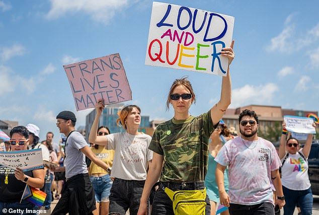 People march to the Texas State Capitol in Austin on April 15, weeks before the Legislature passed 