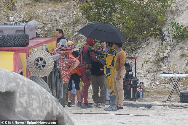 Friends: Hugh and Deborra-Lee, 67, appeared to be on good terms just weeks before the announcement, as they are pictured together on set in mid-July