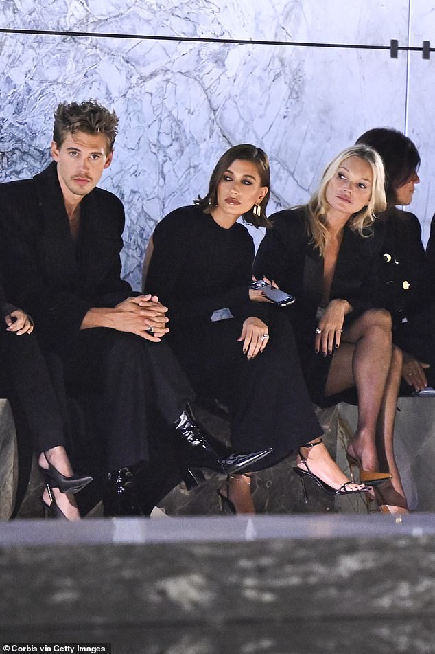 Star-studded: Austin Butler, Hailey Bieber and Kate Moss also attended the show, all wearing classic Saint Laurent black outfits