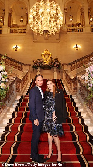 Mother-of-two Beatrice opted for an elegant blue patterned dress for the occasion, which she teamed with a black blazer and stylish stiletto heels