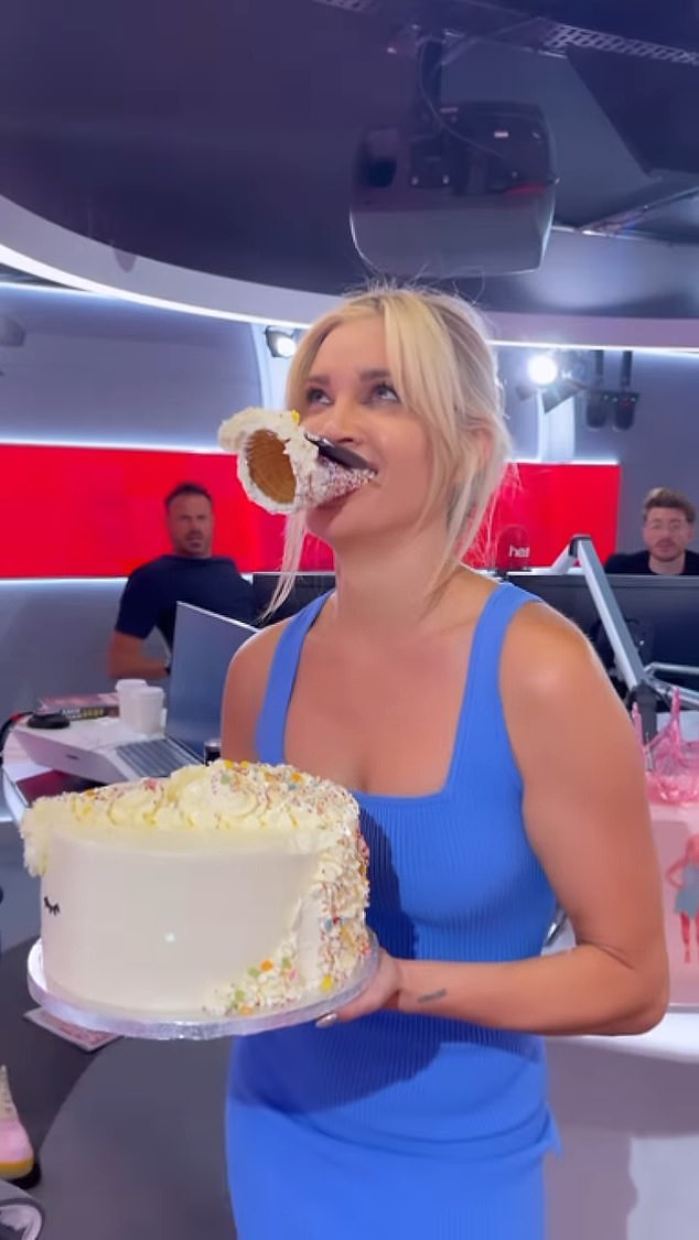 Hilarious: Earlier this month, Ashley celebrated her 42nd birthday at the Heart FM studios with her breakfast show co-hosts Amanda and Jamie Theakston