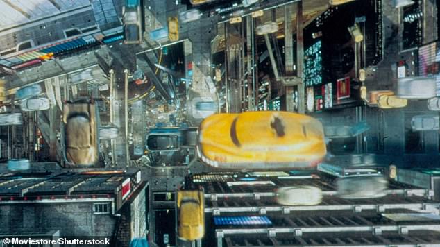 The classic '90s film 'The Fifth Element' features Brue Willis as a flying taxi driver ferrying passengers through the skies of New York in the 23rd century.  Pictured, screenshot from the film