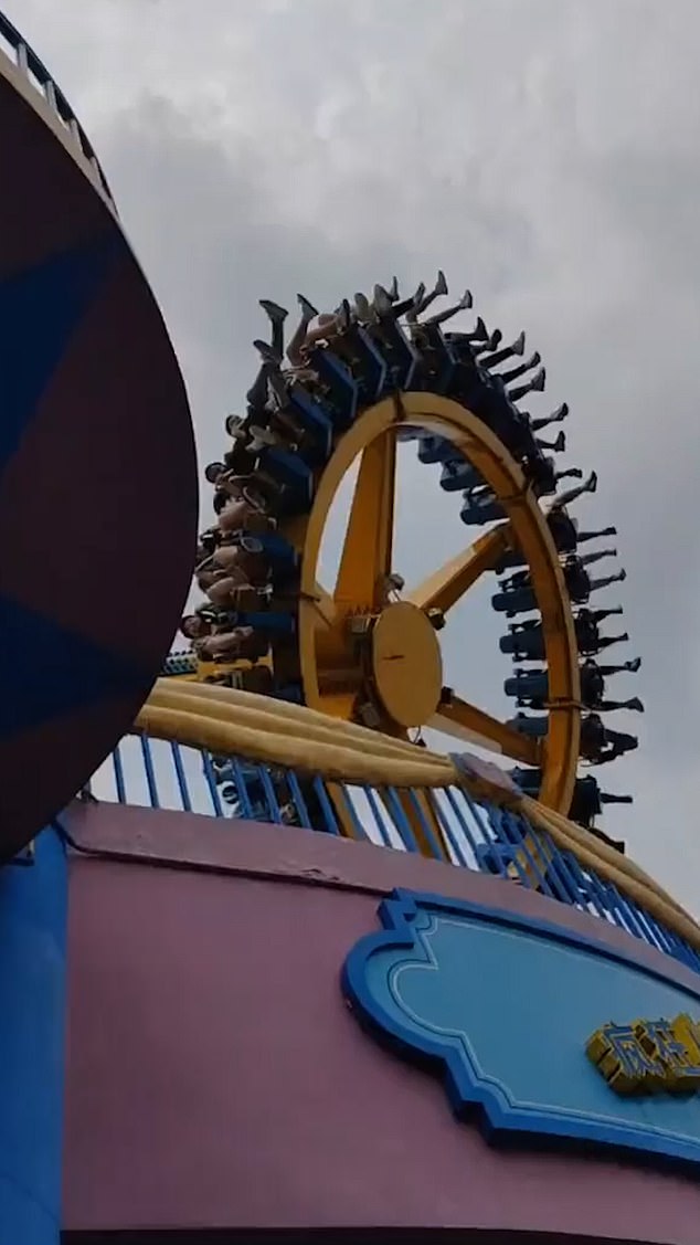 Thrill seekers queuing for the ride were engulfed in the material as the fast-winding ride continued