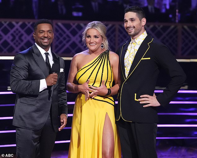 Dancing queen: Britney Spears' estranged mother smiled as Jamie Lynn performed a tango with her partner Alan Bersten