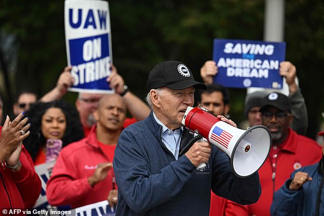 President Joe Biden walked the picket line with striking auto workers in Michigan