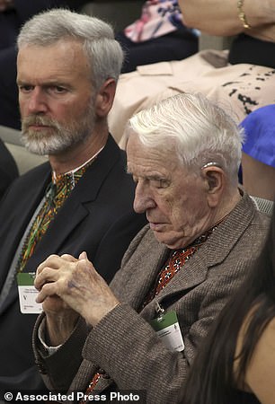 Yaroslav Hunka, right, awaits the arrival of Ukrainian President Volodymyr Zelensky in the House of Commons in Ottawa on Friday.  The Speaker of Canada's House of Commons apologized Sunday for recognizing Hunka, who fought for a Nazi military unit during World War II