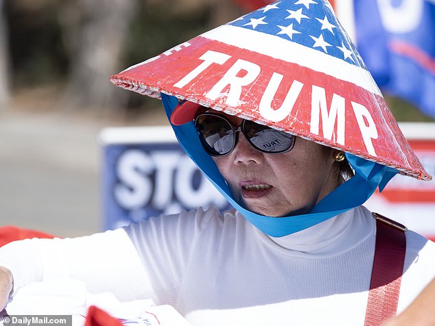 A Trump fan shows her support for the 77-year-old in California