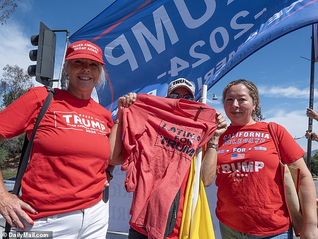 Latinas for Trump showed off their t-shirts in California on Wednesday, outside the debate venue