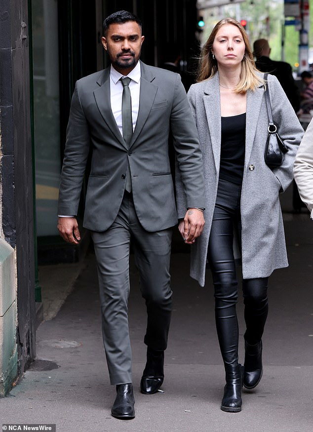 Gunathilaka (pictured outside court in Sydney on Thursday) told the court his accuser scared him when they talked about his past life