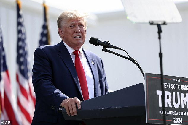 Former President Donald Trump speaks during a rally in Summerville, SC, Monday, September 25, 2023