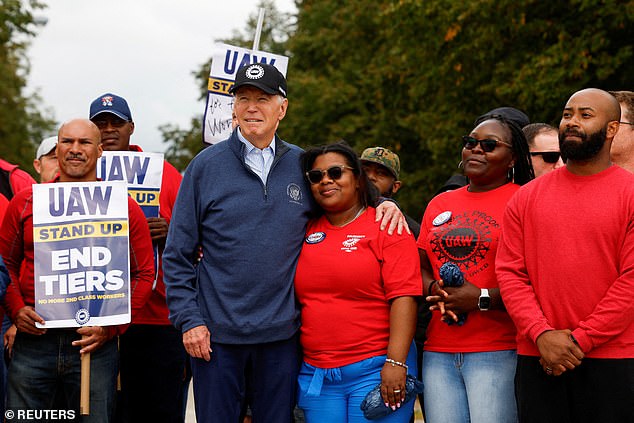 Biden on Tuesday became the first president ever to join a picket line when he participated in a 12-minute workers' strike, donning a 