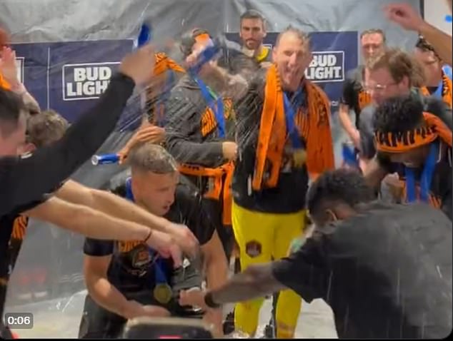 After celebrating on the pitch, the Dynamo enjoyed even more wild celebrations in the dressing room