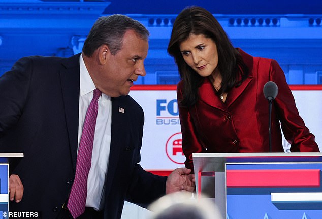 Christie was seen chatting with Nikki Haley, who herself took a shot at Ramaswamy when she criticized his decision to start a TikTok account