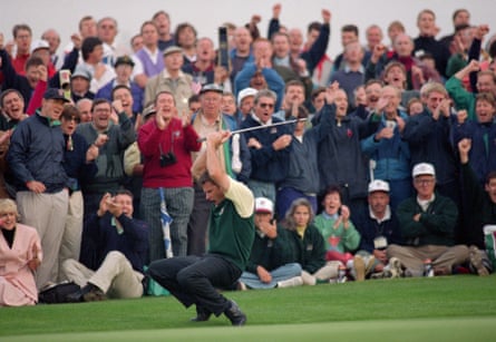 Nick Faldo chips on the 14th hole on the first day.