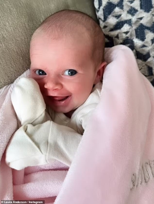 Too cute: The star also posted a hilarious photo of the newborn grinning as she compared her daughter to Addams Family character Uncle Fester