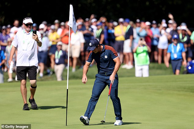 On the 376 yards par four fifth hole, the Norwegian's thunderous tee shot went all the way in