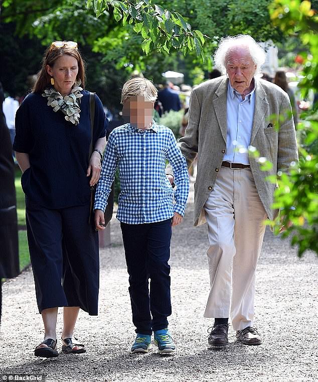 Sir Michael and Ms Hart had been dating since 2000, when they worked together on the film Longitude.  His and Mrs. Hart's first son was born in 2007, while the second arrived in 2009.  Above: The couple with son Tom at Tom Stoppard's 80th birthday in 2017