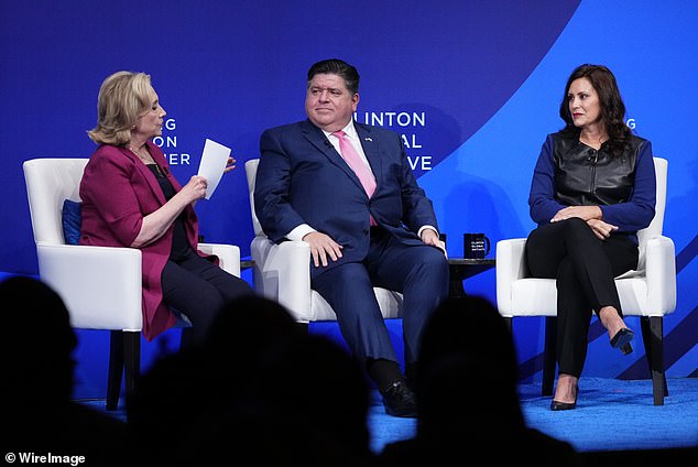 Potential younger candidates: Michigan Governor Gretchen Whitmer (right) and Illinois Governor JB Pritzker (center) chatting with Hillary Clinton